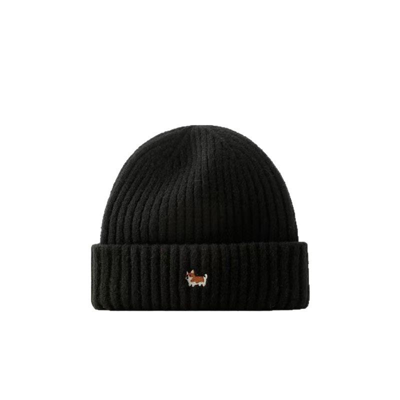 Trendy versatile autumn and winter ear protection puppy hat men's and women's hats knitted wool cold hat embroidery to keep warm