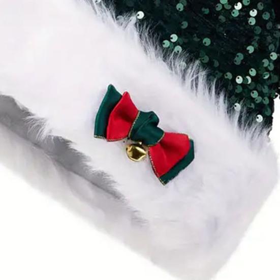 Yousheng Sequined Santa Hat Glittery Christmas Hat with Bow Fluffy Pompom Unisex Fuzzy Xmas Hat for Christmas New Year Festive Parties