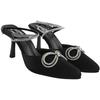 Women'S Black Satin High Heel Sandals Pointed Toe Party Heels With Rhinestone Bow & Ankle Strap  Elegant Stilettos For W