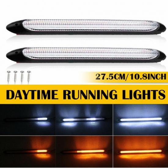 2x DRL LED Tube Light Strip Amber White Sequential Turn Signal Fit Ford F-150