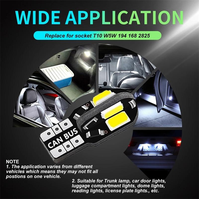 2PCS W5W T10 LED 5730 8SMD Car Interior Bulb Canbus Error Free 12V 194 168 Map Dome Lights Parking Light Auto Signal Lamp