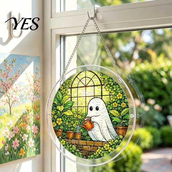 UV Printed Suncatcher Halloween Scary Bat Pumpkin Acrylic Jigsaw Puzzle Suncatcher, Stained Glass Style Unique Sun Catcher Gift Window Hanging