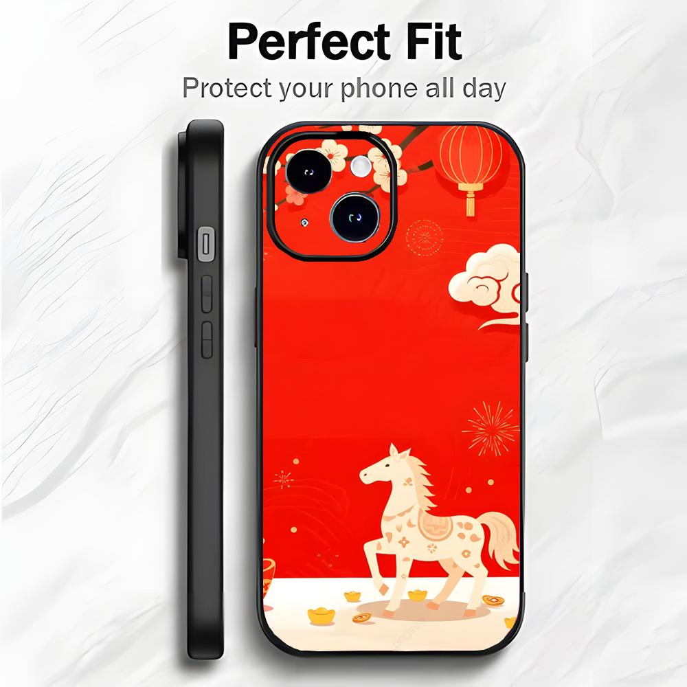 Red Happy Art Chinese New Year 2026 Horse Phone Case Phone Case Soft Packaging Lightweight For iPhone17 16 15 14 13ProMax