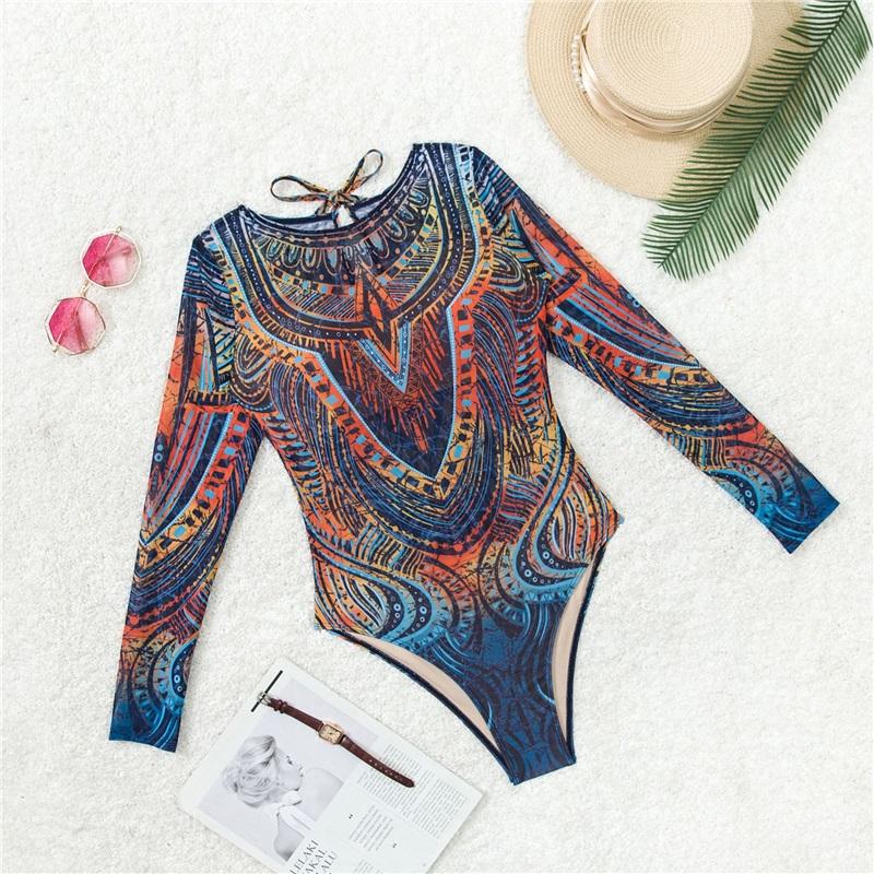 Summer New Style European And American Style Ladies One Piece Long Sleeved Bikini Sunscreen Swimsuit Sexy And Cute