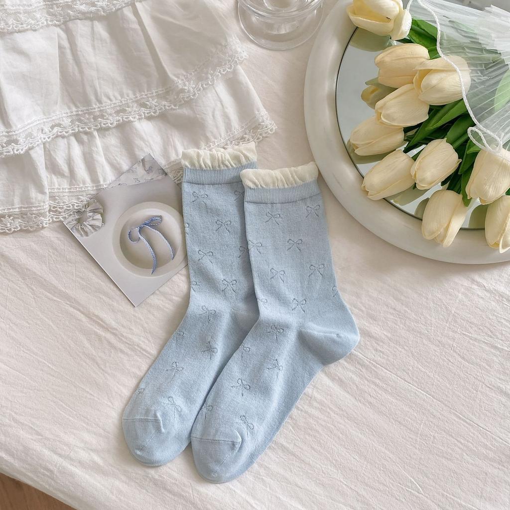 Boneless Socks, Women'S Thin Hollow Tube Socks, Bow Ballet Style Women'S Socks, Bubble Mouth Lace Piles Of Socks