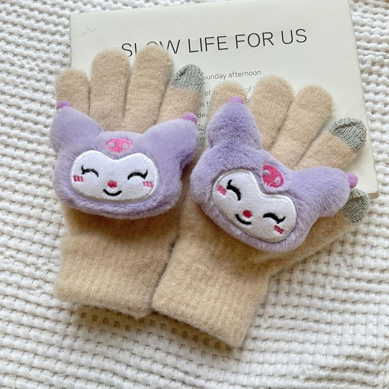 

Autumn and Winter Children s Gloves Cartoon Sanrio Cute Knitted Gloves Thickened Cold Proof and Warm Five Finger Gloves for Boys and Girls one size