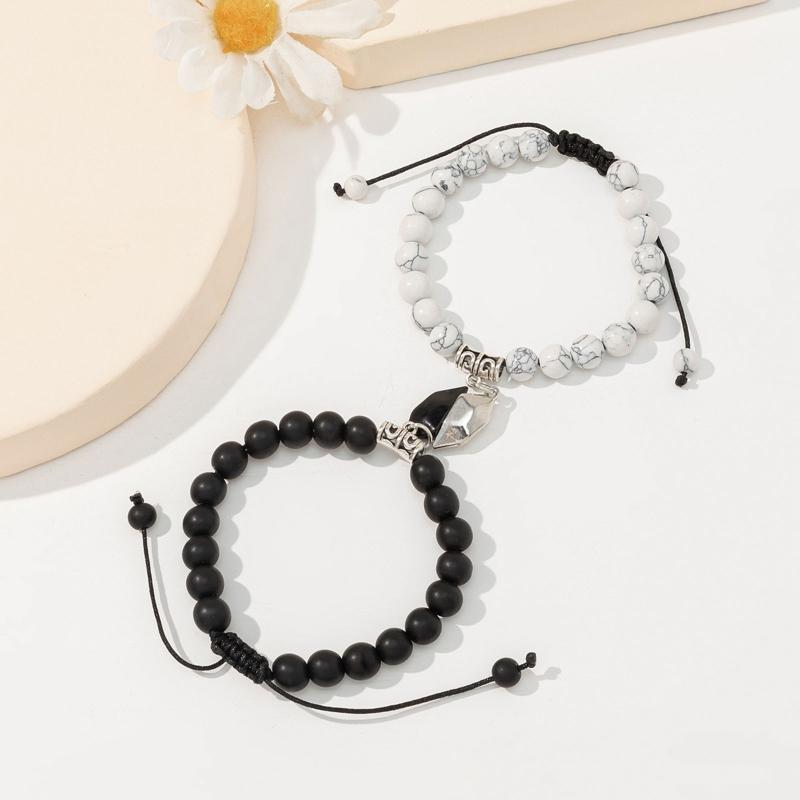 4x Magnetic Couple Bracelet Set Heart Pendant Matching Necklace Forever Love Jewelry Gifts for Couple Best Friends