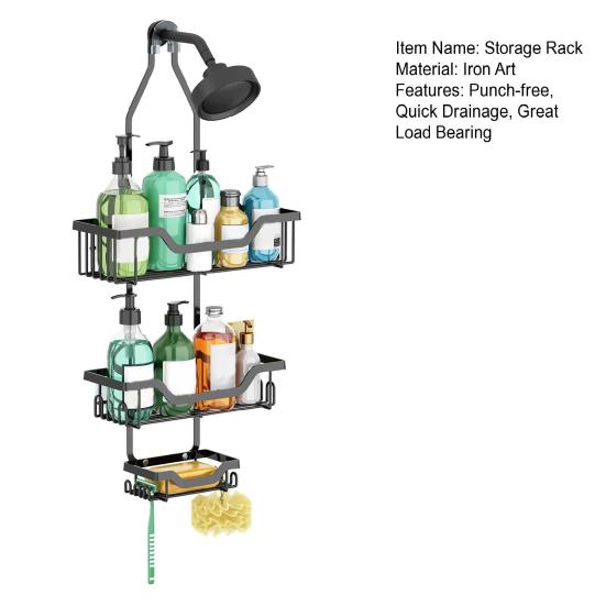 Bathroom Storage Rack Shower Head Hanging Shelf Hollow Out Quick Drainage Anti-rust Waterproof Anti-shake Punch-free Great Load Bearing Shower Caddy