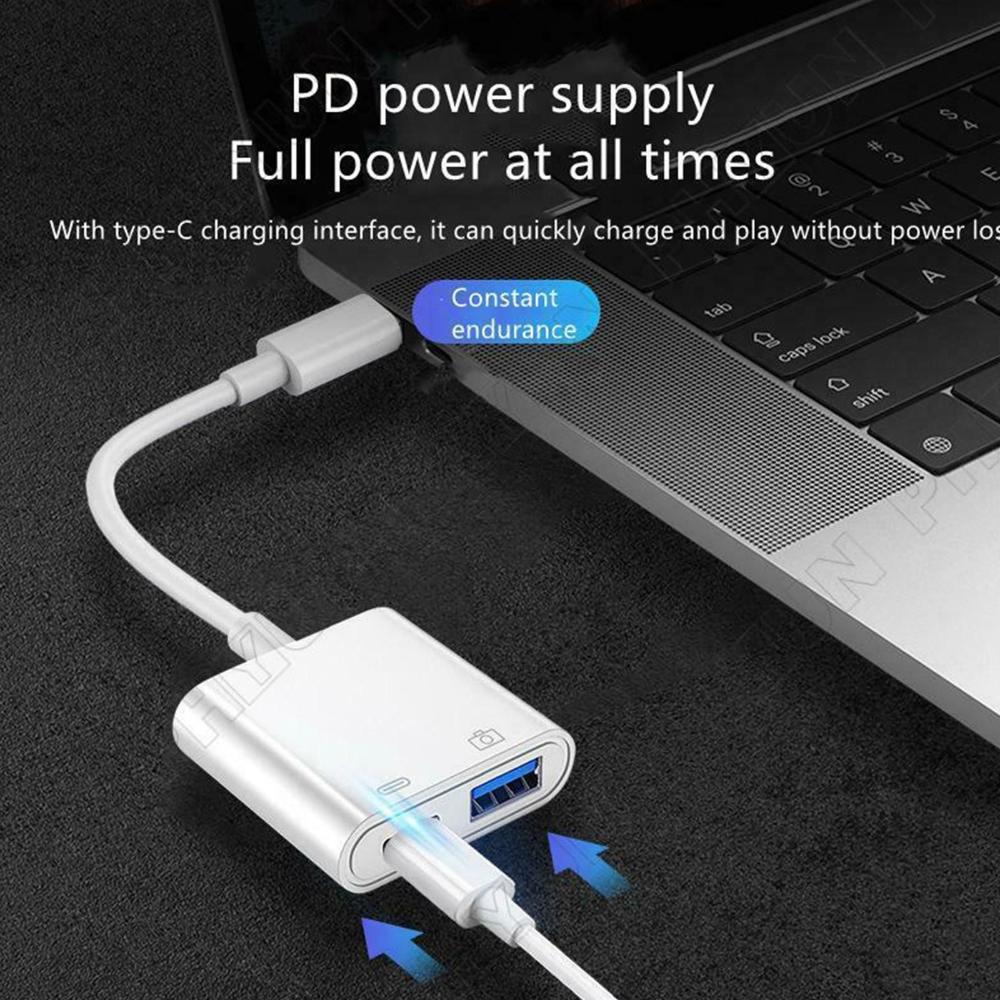 2 In 1 Splitter Data Sync Power Supply USB 3.0 PD Fast Charging Type-C OTG Adapter Converter