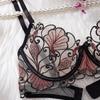 Women's Sexy Lingerie Set Ginkgo Leaf Embroidered Mesh Lingerie Low-cut Sheer Bra Set