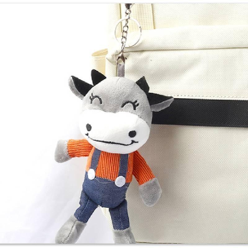 Adorable Plush Cow Mascot Keychain Soft Stuffed Animal Bag Pendant For Gift Giving