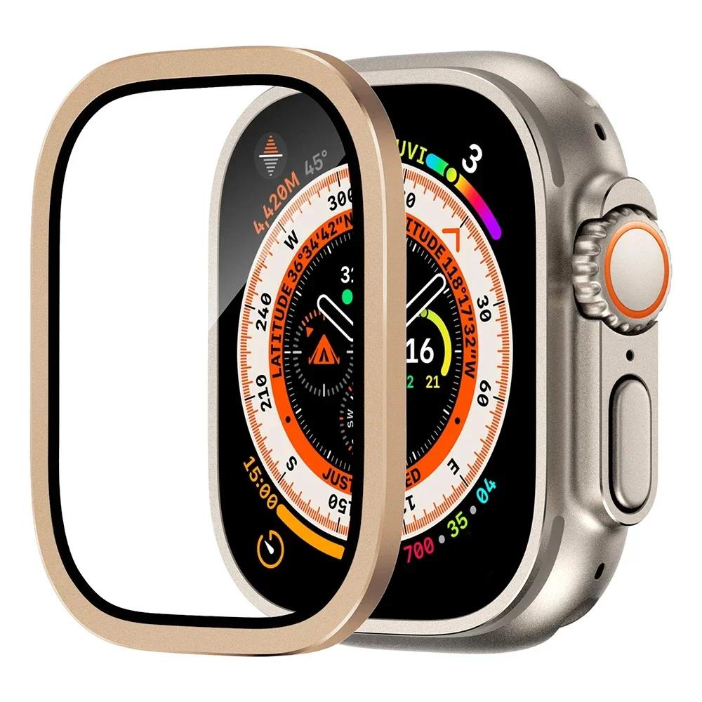 Pouzdro z hliníkové slitiny + tvrzené sklo pro Apple Watch Ultra 2 49mm Ochranná fólie proti poškrábání pro iWatch Ultra 49mm