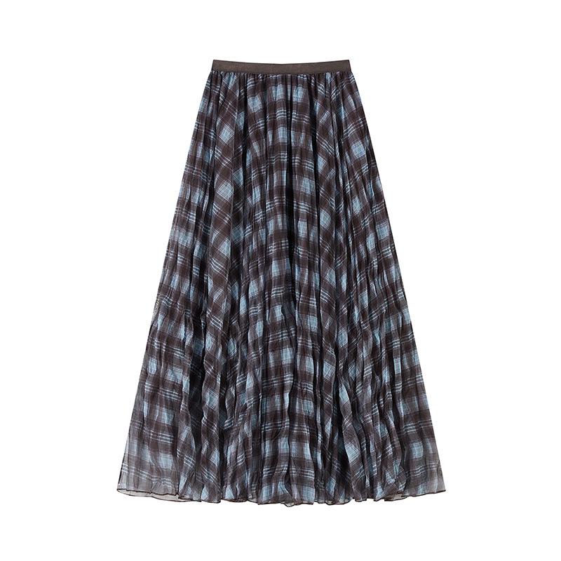 Women's Retro Plaid A-line Skirt: 2026 Spring Mid-length, Irregular Hem