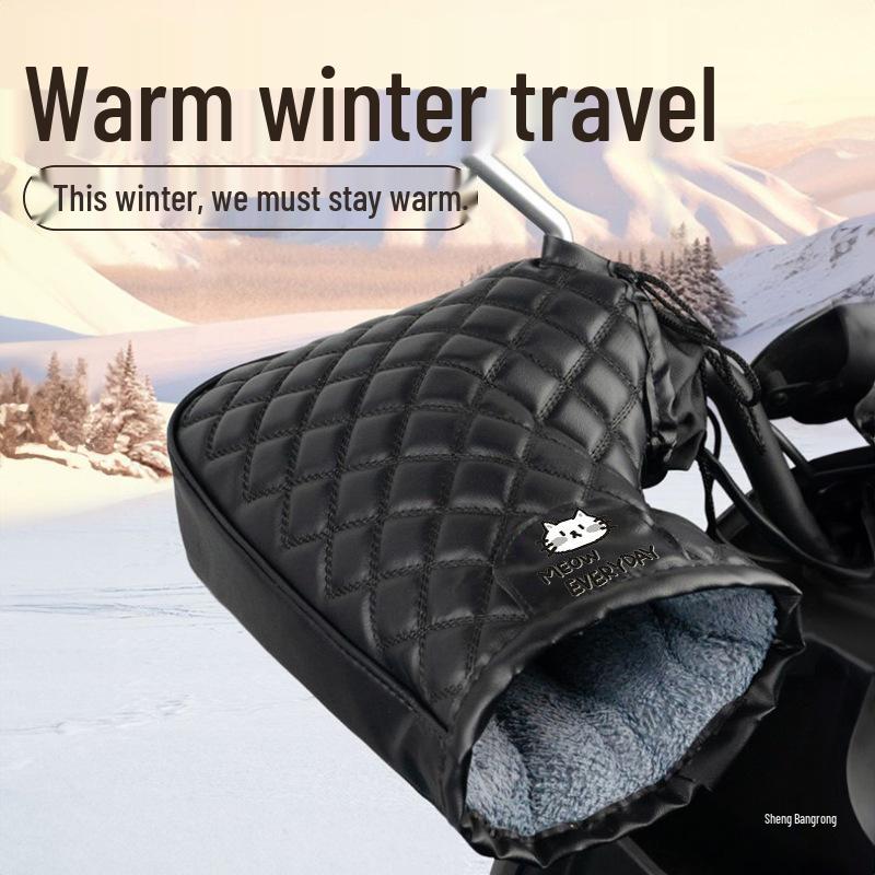 Thick Fleece-Lined Waterproof Handlebar Covers for Cold Weather Motorcycling