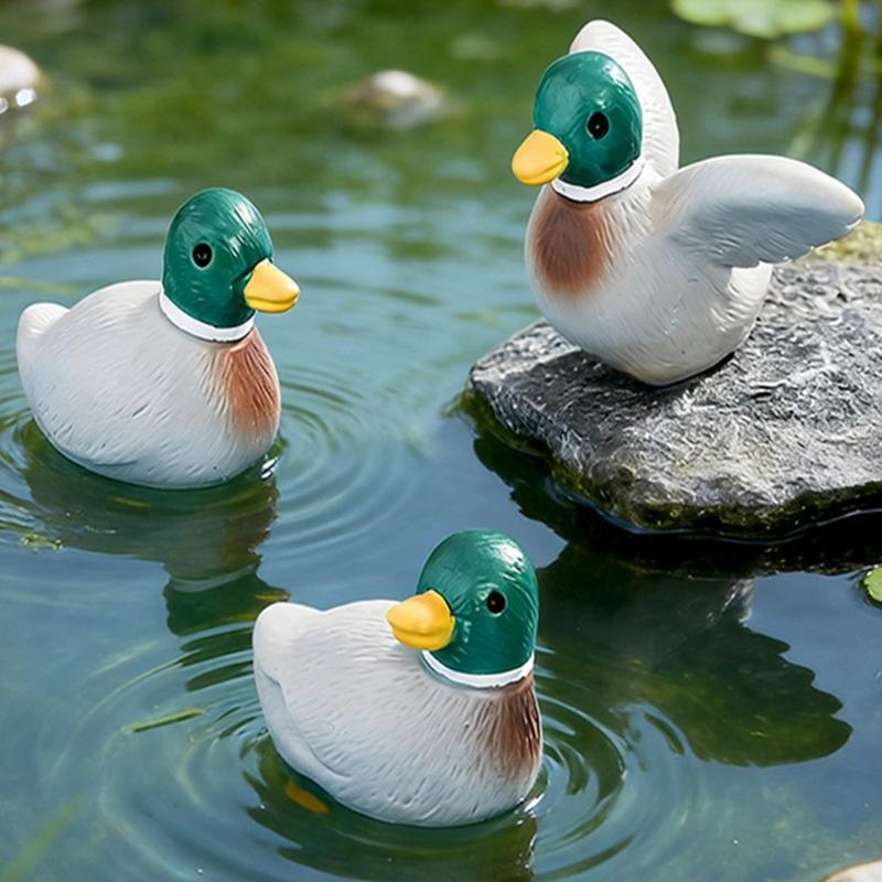 Pack of 4 Adorable Cartoon Green Head Duck Resin Figurines Small Ornament Perfect for Desktop and Garden Decorating