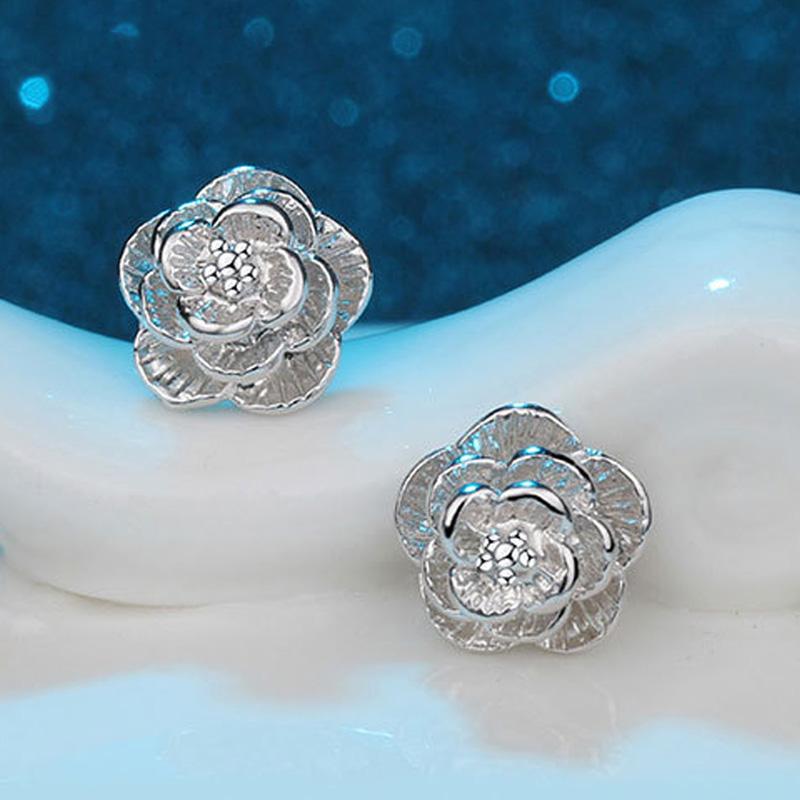 Small Flower Silver Plated Stud Earrings Silver Needle Ear Studs Women's Fine Mother's Day Birthday Gift