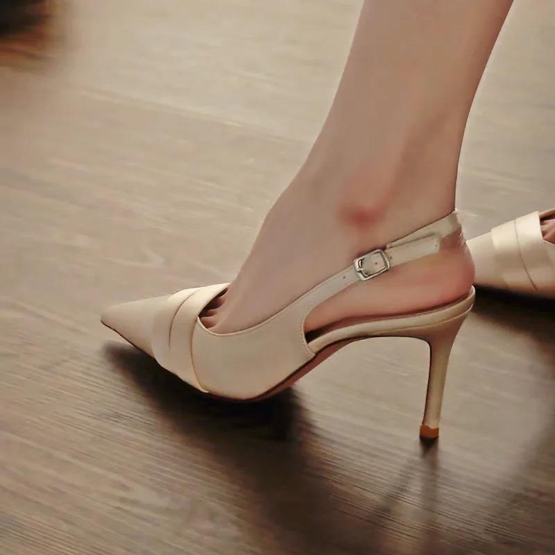 

2025 Women s Summer Brand Women s Slingback Sandals High Heels Fashion Pointed Toe Slip On Women s Elegant Formal High Heels 39 бежевий