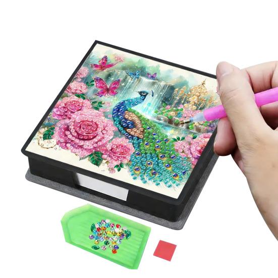 DIY Note Box Diamond Art Kit Sticky Note Holder Craft Set Diamond Art Project Memo Pad Holder DIY Kit for Gift And Home Office Desk Decor
