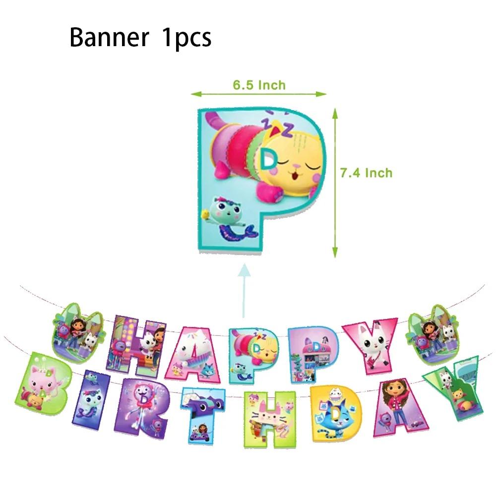 Pink Gabby House Birthday Party Decoration Banner Balloons Gabby Paper Cake Topper Plate Napkins Girl Party Decorations Supplies