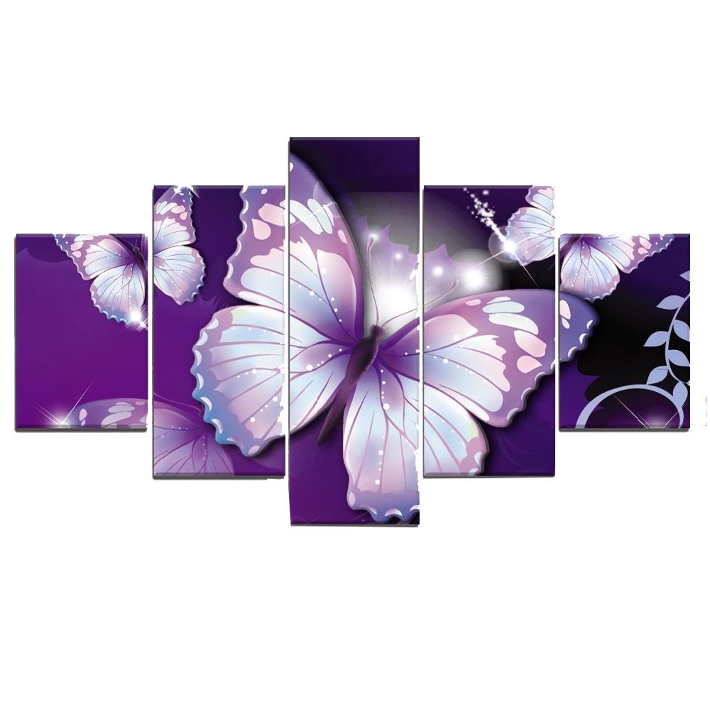 Paintings Canvas 5 Piece Art Purple Butterfly Animal Poster Modern Decorative Wall Art for Home Decorations Wall Decor