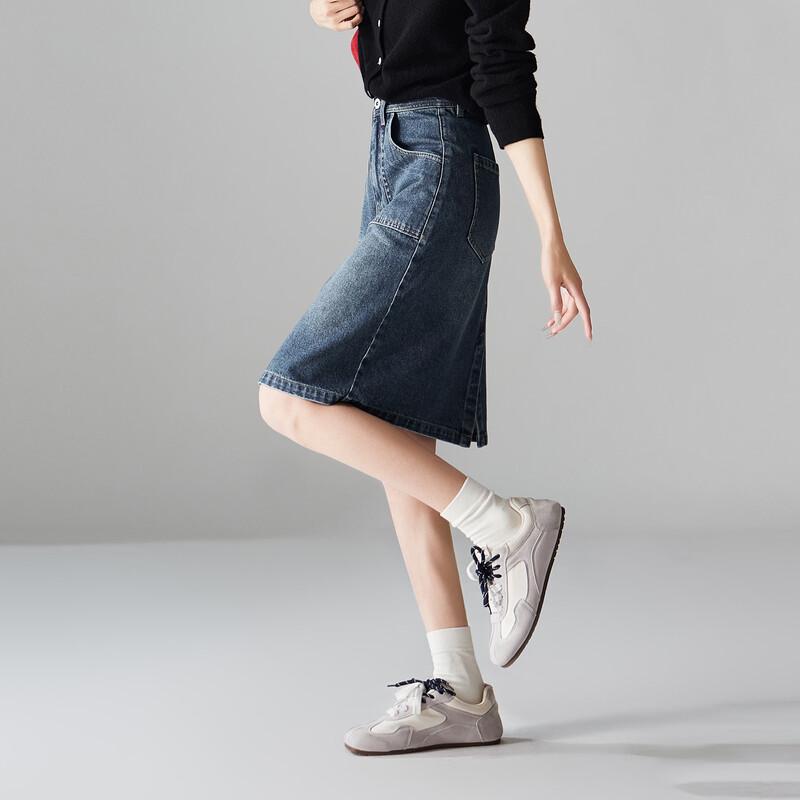 SOFSIL Women's Retro High-Waist Slit Denim Skirt