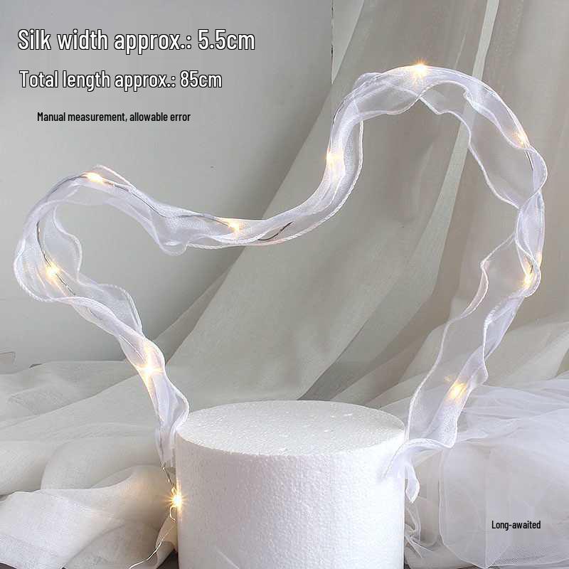 Luminous Silk Bow Cake Decoration Insert - Moldable Iron Ribbon for Birthday Baking