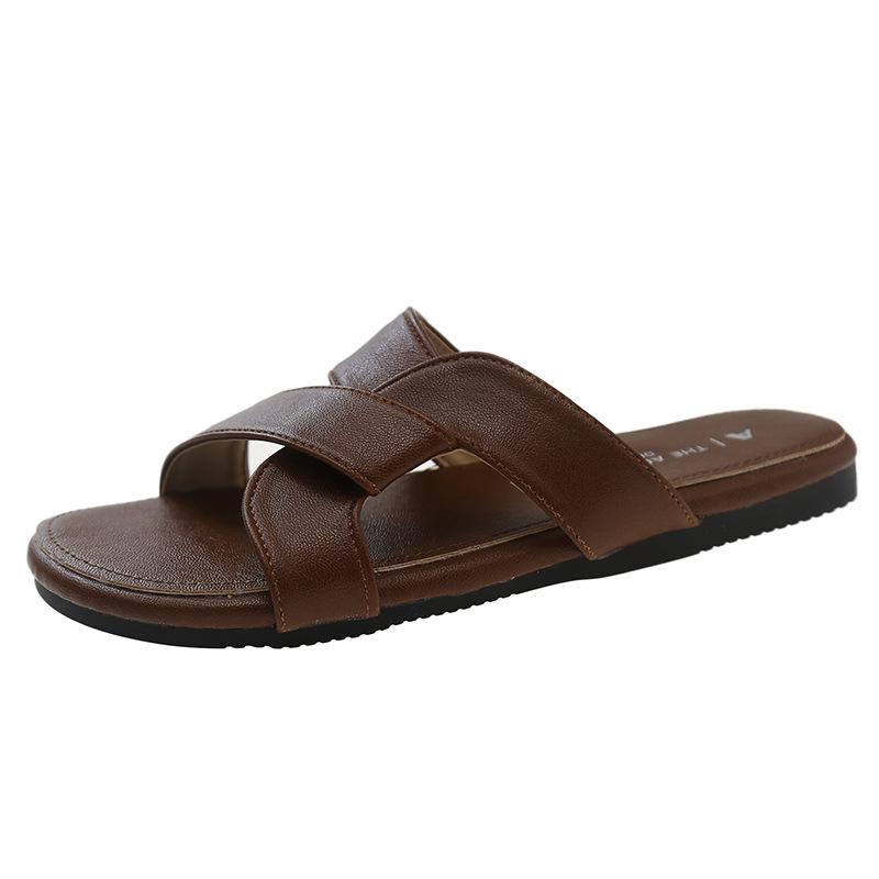 Cross-strapped Slippers Women's Summer Wear New Retro Style Casual Flat-bottomed Beach Non-slip Sandals