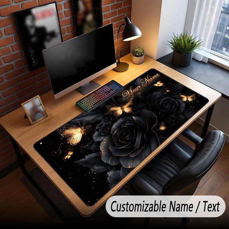 Rose Floral Theme Custom Mouse Pad Personalized With Name Text Customized Desk Mat For Office Home Decor
