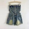 Design-Sinn sexy Trägertop ausgehöhlte Taille dünner Denim Overall Latzhose lässige Hose Shorts Damen Sommer