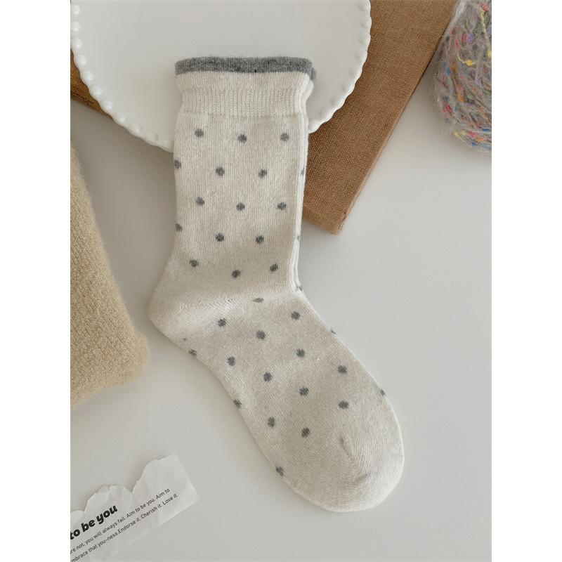 White Gray Wool Thickened Socks Polka Dot Wind Socks Polka Dot Cute Pile Socks Base Stripes