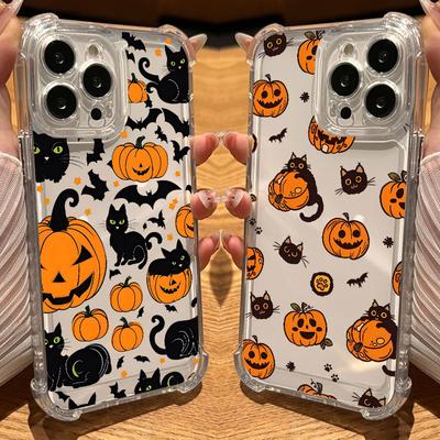 Happy Halloween Cat Pumpkin Bat Phone Case Clear For iPhone 17 16 14 15 11 12 13 Pro Max 16E 16 Plus 17Air Soft Shockproof Cover