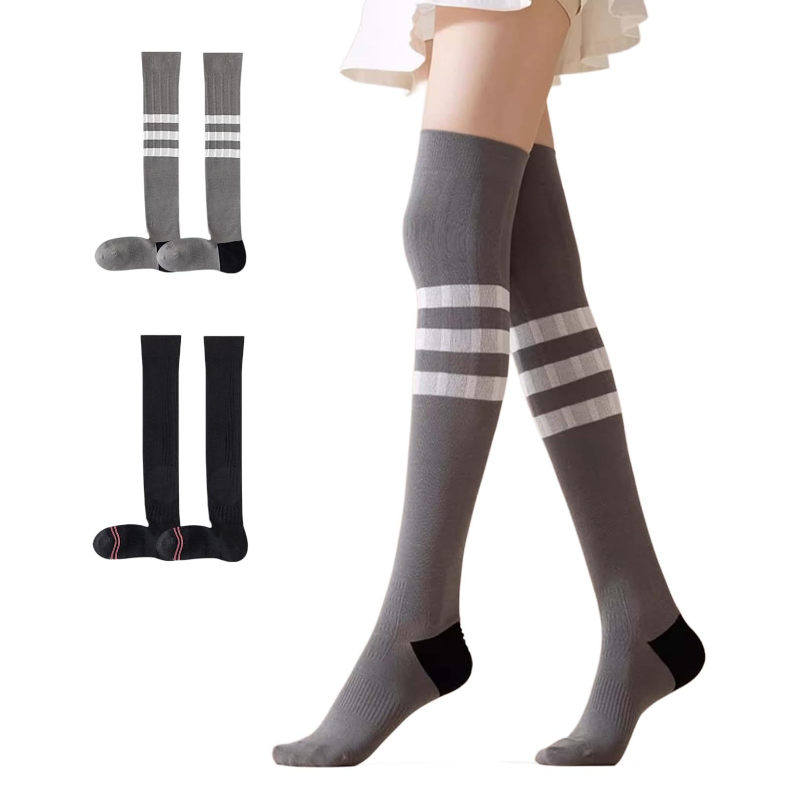 Set Compression Socks Instant Swelling Compression Above the Graduated Leg Calf Thigh Slimming [MACITEET] 2-Pair Knee-High Leg Lengthening, Slimming,