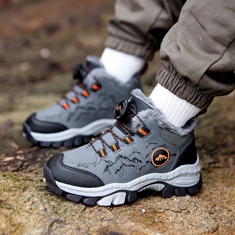 Winter Children Anti Slip Wear Resistant Velvet Warm Outdoor Hiking Shoes Cotton Shoes Snow Boots Sports Leisure Shoes Boys Girls Snow Boots