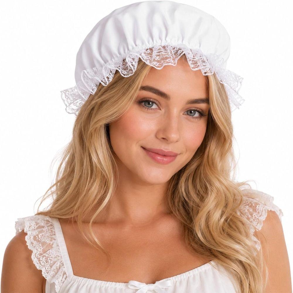 Ruffled Brim Mob Cap Lace Trim Lace Bonnet Fashion Colonial Bonnet  Costume Parties