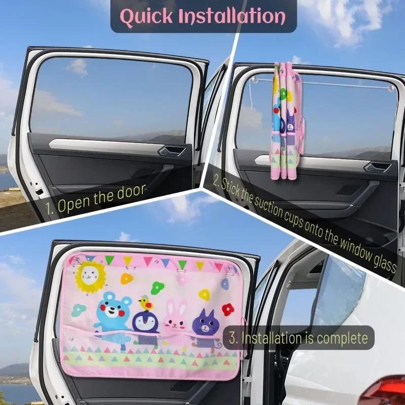 Dinosaur Car Window Shade for Baby Kids Car Sun Shade Curtain for Windows with Storage Net Pocket Sun Glare & UV Rays Protection
