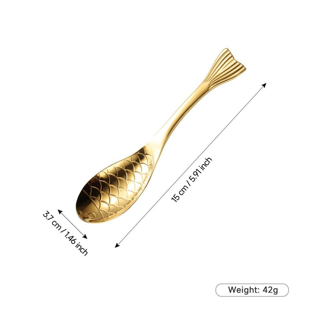 Gold-Plated 304 Stainless Steel Spoon - Creative Cartoon Fish Design, Perfect for Soup, Dessert, Rice, Stirring, and Teaspoon Uses.