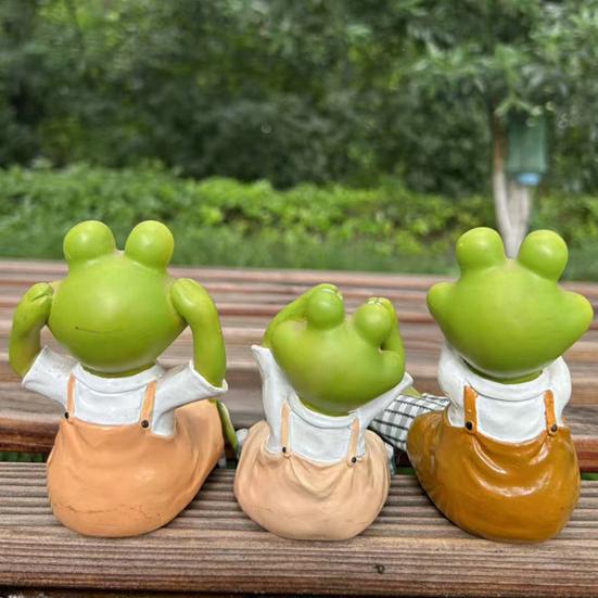 3 Pcs Desktop Frog Ornament Resin No See No Speak No Hear Frog Figurines Sitting Frog Statue with Long Legs for Indoor Table Shelf Cabinet Decor