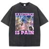 Existence Is Pain Cat T Shirt Vintage Washed 100% Cotton T-Shirt Graphic Tee Casual Streetwear for Spring Summer Fall