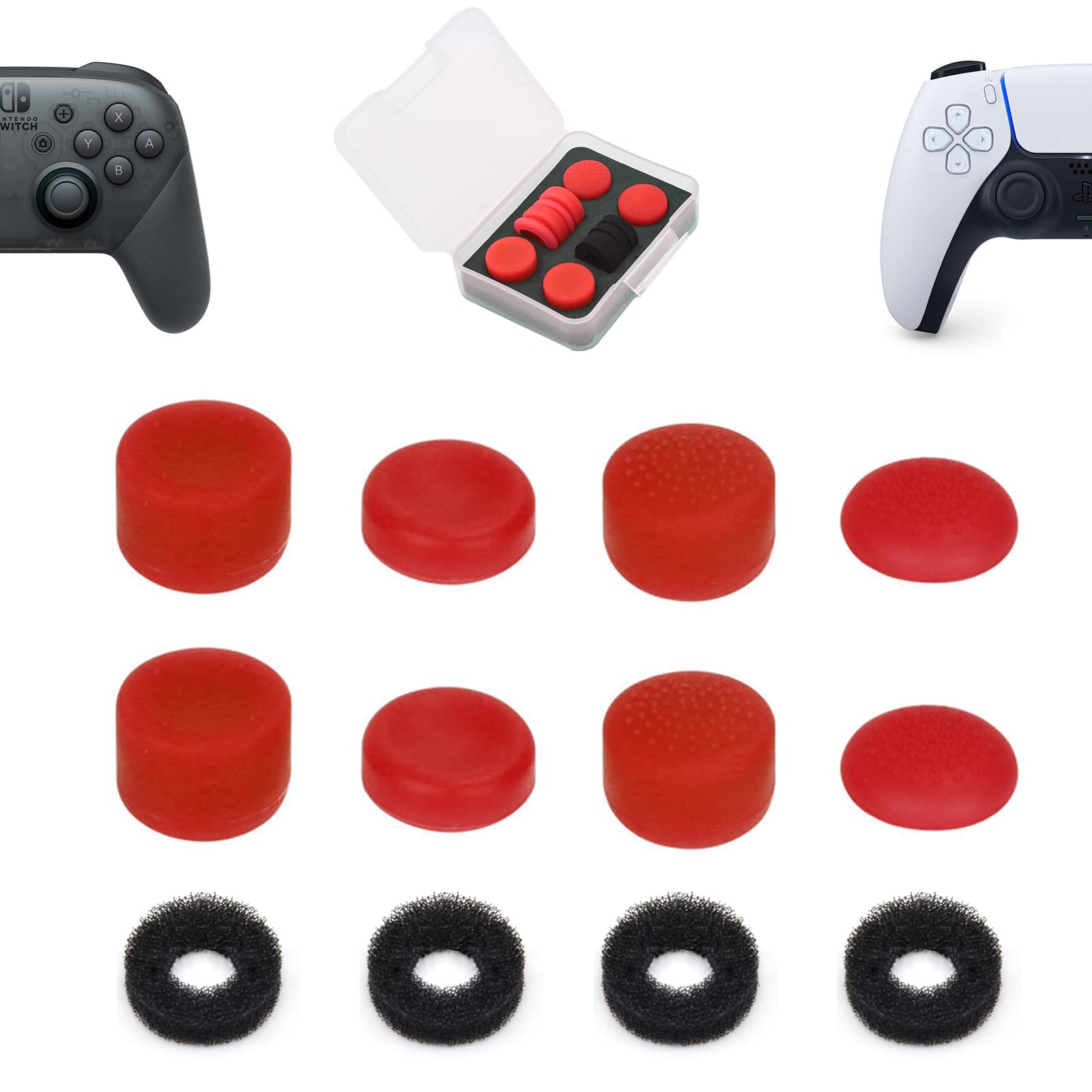 

ShiMa Сова Сумісний з Freak Switch Pro Controller Freak Накладка на стік контролера Кільце допомоги з чохлом для зберігання Допомога стіку Червоний набір PS5/4 (4
