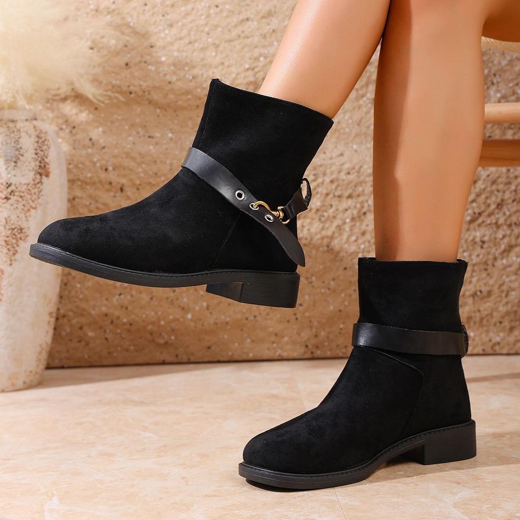 2025 Autumn and Winter New Korean Comfortable Belt Buckle Women's Martin Boots Versatile Round Head Platform Short Boots