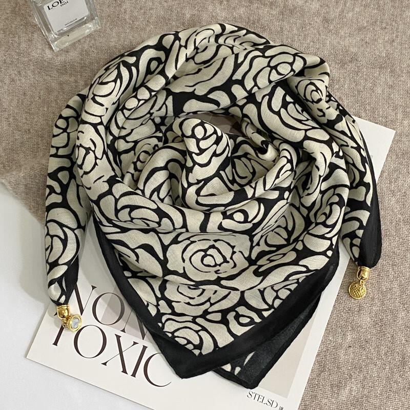 Windproof new warm magnetic buckle silk scarf women's scarf cold-proof autumn and winter versatile neck protection scarf scarf square scarf