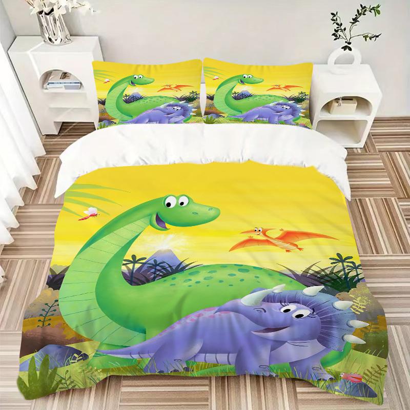 3pcs Dinosaur, Prehistoric Bedding Set - 1 Duvet Cover + 2 Pillowcases(Core Not Included), Machine Washable Polyester yy251216150