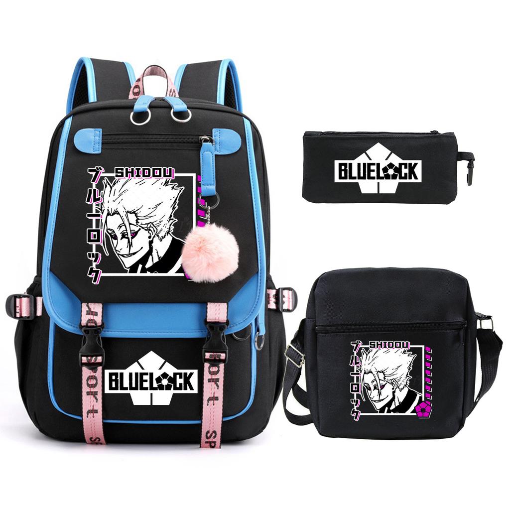 Blue Prison Student School Bag Large Capacity Children'S Shoulder Bag Casual Pencil Bag Set