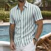 Men's Linen Short Sleeve Shirt Striped Button Down Casual Lightweight Breathable Open Front Collared Top for Summer Daily Wear