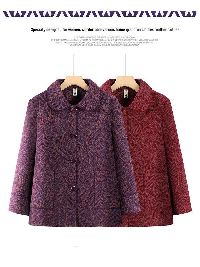 Women's Winter Velvet-Enhanced Lapel Jacket for Middle-Aged and Elderly: Grandma's Warm, Stylish Cotton Wear