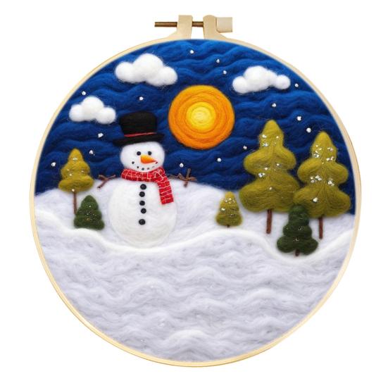 Christmas Needle Felting Kit Holiday Felt Painting Set for Beginners Starter Needle Felting DIY Craft Kit with Pad Needles Wool Decorative Frame