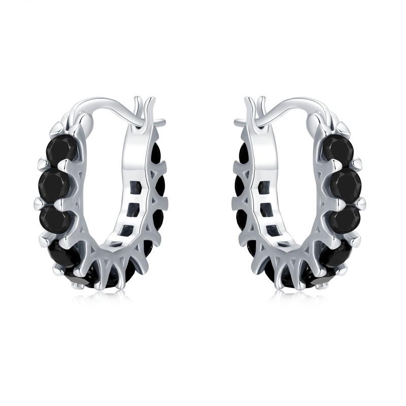 Black Awn New Classic Silver Color Round Trendy Spinel Engagement Hoop Earrings for Women Jewelry I181