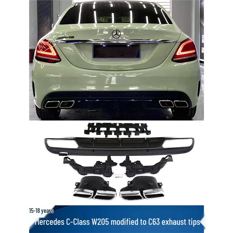 Mercedes-Benz C-Class W205 Quad Black Square Carbon Fiber Exhaust Tip
