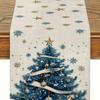Linen Table Runner for Christmas Xmas Party Decor with Snowflakes Xmas Balls Winter Dining Navidad Decorations