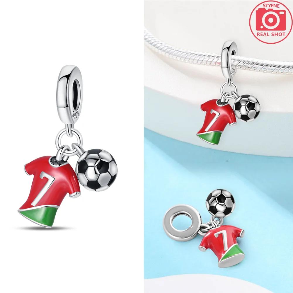 Fotbollsserie Berlocker Koppar Tröjor Fotboll Sport Pärlor Hängen Passar Original Armband Halsband Gör-det-själv Smycken Examenspresent